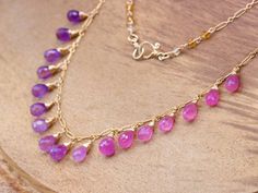 THE JEWELRY IS SHIPPED via DHL EXPRESS (2-5 days delivery door to door). THE DHL SHIPPING COST IS INCLUDED IN THE PRICE.The Purple Haze Necklace - Pink Sapphire and Purple Amethyst Drop Necklace, Dainty Gemstone Necklace► Measurements / Details:- Necklace Length: Made to order- Clasp: Secure Artisan Clasp (possible to change to a regular 9mm Lobster Clasp, just please leave a note during the checkout or write me)- Gold: High quality 14K Gold Filled- Silver: High quality Sterling Silver► Gemstone Pink Sapphire Necklace, Pink Gemstone Necklace, Dainty Gemstone Necklace, Faith Tattoo, Cartier Necklace, Beads Designs, Dangle Necklace, Necklace Purple, Beads Jewellery