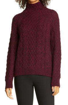 NWT Vince Cable Knit Turtleneck Wool Sweater Size: M Color: Bordeaux/ Black MSRP: $395 Description: Staghorn, zigzag and diamond cables bring rich textural contrast to a cozy mock-neck sweater knit from a blend of yarns featuring merino wool and soft cashmere. - Mock neck - Long sleeves - Ribbed cuffs and hem - 53% merino wool, 28% nylon, 19% cashmere - Hand wash, dry flat - Imported Please Check out my other items! All products are GENUINE and AUTHENTIC.  Although most of the clothing, shoes an Sweater Nordstrom, Royal Blue Sweater, Long Dresses Casual Maxi, Cable Knit Turtleneck, Cable Knit Turtleneck Sweater, Sweater Style, Sweater Collection, Knit Turtleneck, Nordstrom Anniversary Sale