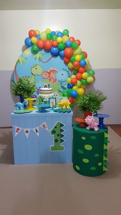 a birthday party with balloons and decorations