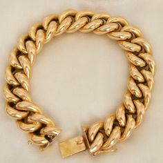 Consider our breaths taken away by this amazing early 1900s buttery gold curb link staple. Sometimes we search for unicorns, sometimes we're lucky enough to find them. At a weighty 40 grams and 7.5 inches this 18k standout will be an heirloom to treasure forever. Made in France. Rare. This item is available for layaway - please email hailthemaison@gmail.com to start. Custom Gift Cards, Curb Chain Bracelet, Early 1900s, Curb Chain, Ring Bracelet, Earring Necklace, Link Bracelets, Chain Bracelet, Made In France