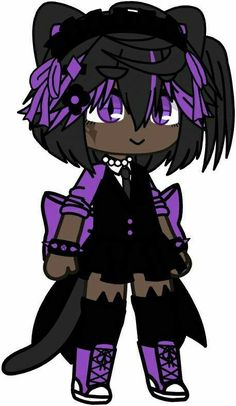 an anime character with purple hair and black clothes