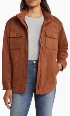 Women's Suede Trucker Leather Shirt In Brown Casual Leather Jacket With Suede Overlays, Casual Suede Leather Jacket With Suede Overlays, Casual Suede Jacket With Suede Overlays, Casual Suede Leather Jacket With Overlays, Collared Suede Leather Jacket With Flap Pockets, Collared Suede Leather Jacket In Casual Style, Casual Suede Leather Jacket With Collar, Suede Leather Jacket With Lapel Collar For Fall, Fall Suede Button-up Outerwear