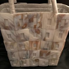 Unique And Stunning, Genuine Mother Of Pearl, Shell Handbag. Lined Inside With Side Zipper Pocket And Beaded Draw String Closure. Bottom Of Bag Has 4 Silver Tone ‘Feet’. Floral Print Lining, Handles And Bottom. Never Used And In Perfect Condition! This Is From My Old Store Inventory. Measures 8 Inches Across Front, 3 Inches Deep, 10 Inches From Top To Bottom Of The Body Of The Bag, And Nearly 18 Inches From Top Of Handles To Bottom Of Bag. Handles Measure Almost 8 Inches. White Square Shoulder Bag For Beach, White Square Bag For Vacation, White Square Vacation Bag, White Square Bags With Handles, White Top Handle Shoulder Bag For Vacation, White Square Shopping Bag, Pearl Handbag, Orchid White, Pearl Shell