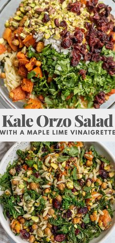 kale orzo salad with a maple lime vinaiette