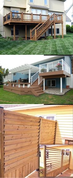 the steps and railings on this deck are made out of wooden slats, which is