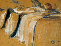 a drawing of a person sleeping on a bed