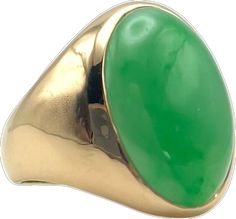 Timeless Green Signet Ring With Polished Finish, Classic Green 14k Gold Dome Ring, Classic Oval Emerald Collectible Ring, Classic Green Dome Ring In 14k Gold, Classic Collectible Emerald Ring, Classic Oval Emerald Ring Collector's Item, Formal Green 14k Gold Dome Ring, Classic Green Jewelry With Polished Finish, Classic Yellow Gold Emerald Ring With Polished Finish