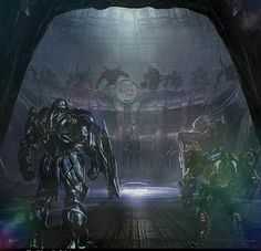 an image of some sci - fi characters in a dark place with lights on them