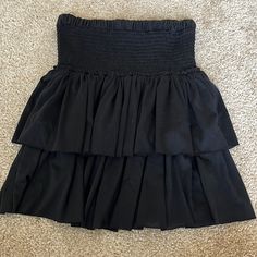 Bought From Anthropology. Never Worn! Tags Are Removed Though. Black Cotton Mini Skirt With Ruffles, Black Cotton Ruffled Mini Skirt, Chic Black Cotton Mini Skirt, Black Cotton Skirt For Day Out, Black Tiered Skirt, Mauve Skirt, Navy Mini Skirt, Plaid Pleated Mini Skirt, Stretch Denim Skirt