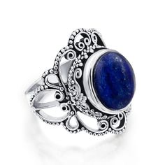 Make a statement with our dyed jade sterling silver cocktail ring. Filigree swirls and an oval jade center stone captivate. This .925 sterling silver ring for women ensures you make an entrance and keep everyone enthralled. Mothers Gifts, Interesting Jewelry, Airbrush Designs, Turquoise Western, Lapis Lazuli Jewelry, Lapis Lazuli Ring, Blue Lapis Lazuli, Symbolic Jewelry, Blue Purse