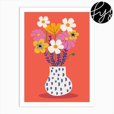 a vase filled with flowers on top of a red background