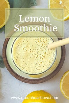 Lemon smoothie in a glass with a straw. Lemon Pineapple Smoothie, Whole Lemon Smoothie, Smoothies With Lemon, Morning Drinks Healthy, Lemon Smoothie Recipes, Monk Mode, Clean Smoothies, Diy Smoothies, Lemon Smoothie