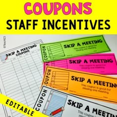 coupons for staff meeting with text overlay that reads coupons staff in the middle