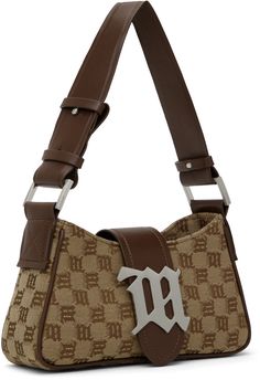 Recycled polyester-blend canvas shoulder bag in brown. · Jacquard logo pattern throughout · Buffed leather trim throughout · Adjustable shoulder strap · Logo hardware at Magnetic foldover flap · Zip closure · Logo-woven twill lining · Logo-engraved silver-tone hardware · H5 x W9.5 x D3 Supplier color: Biscotto Monogram Canvas Bag With Logo Hardware For Travel, Beige Monogram Canvas Shoulder Bag, Double Handle Coated Canvas Shoulder Bag With Logo Hardware, Brown Monogram Canvas Shoulder Bag With Logo Hardware, Brown Monogram Canvas Bag With Logo Hardware, Brown Monogram Canvas Bags With Logo Hardware, Travel Shoulder Bag In Monogram Canvas With Logo Hardware, Designer Brown Bags With Logo Hardware, Brown Canvas Shoulder Bag With Logo