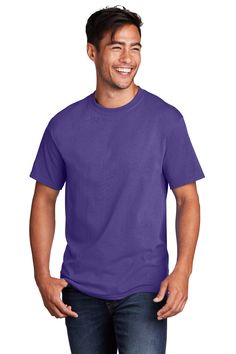 Port & Company ® Core Cotton DTG Tee - PURPLE - S | Port & Company Core Cotton DTG Top in Purple Size Small Mens Workout Shirts, Purple Shorts, Carolina Blue, 50 50, Cotton Tops, Deep Purple, Shoulder Taping, Custom Tshirts, Heathers