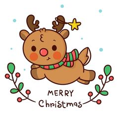 merry christmas card with cartoon reindeer