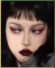 Gothic Makeup Asian, Chinese Goth Makeup, Red Dark Makeup, Goth Smokey Eye Makeup, Dark Red Smokey Eye Makeup, Dark Moody Makeup, Soft Goth Makeup Looks, Soft Goth Eye Makeup, Grunge Wedding Makeup