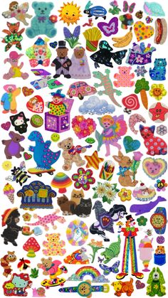 an assortment of colorful stickers on a white background