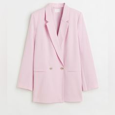 Straight-Cut, Relaxed-Fit, Double-Breasted Jacket In Woven, Viscose-Blend Fabric. Narrow, Notched Lapels, Buttons At Front, And Welt Front Pockets. Lined. True To Size - Based On 253 Reviews Fit: Relaxed Fit Style: Blazer, Double-Breasted Description: Light Pink, Solid-Color Chic Tailored H&m Outerwear, Chic Tailored Outerwear By H&m, Pink H&m Outerwear For Spring, H&m Pink Spring Outerwear, Pink H&m Outerwear For Fall, H&m Pink Outerwear For Spring, H&m Long Sleeve Blazer For Spring, H&m Pink Outerwear For Fall, Tailored H&m Blazer