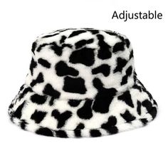 Cow Bucket Hat, Cow Print Bucket Hat, Skiing Style, Flat Top Hats, Music Festival Accessories, Fluffy Bucket Hat, Winter Bucket Hat, Bucket Hat Style, Faux Fur Bucket Hat