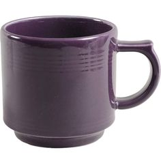 a purple coffee mug is shown on a white background, with the handle slightly down