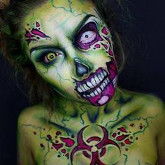 Scary Makeup Easy, Pop Art Zombie, Halloweenský Makeup, Pop Art Makeup, Cool Halloween Makeup, Makeup Easy