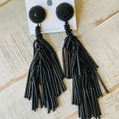 Totally Cute Seed Bead Earring Multi Layered Lots Of Movement Very Light Catching Lead And Nickel Free Post Style New Never Worn Or Tried On 3.5 Inch Drop , Button At Post 1/2 Width Beaded Fringe Earrings With Round Beads For Party, Beaded Fringe Earrings For Party, Black Beaded Dangle Earrings For Party, Black Beaded Fringe Earrings For Party, Black Beaded Earrings For Party, Party Beaded Fringe Earrings, Party Black Beaded Fringe Earrings, Party Black Beaded Round Earrings, Seed Bead Earring