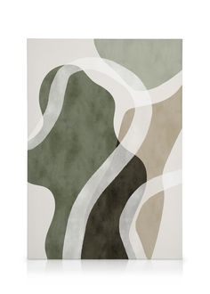 an abstract painting with white, green and grey colors on it's surface is shown