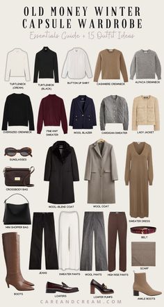 Old money winter capsule wardrobe guide, featuring all the must-have old money winter wardrobe essentials, along with 15 classy winter outfits. Be inspired by old money winter outfits for women to elevate your aesthetic. Get winter outfit inspiration to create your unique style. Winter basics wardrobe, women’s fashion outfits winter. Winter Fashion Old Money, Winter Outfits Must Haves, Old Money Basics Clothes Winter, Winter Style Inspo Aesthetic, Old Money Style Outfits Winter, Winter Outfits Essentials, Old Money For Winter, Winter Clothes List, Old Money Winter Women