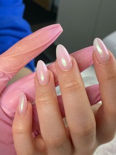 Pink Chrome Nails, Her Nails, Almond Acrylic Nails, Pearl Nails, Short Acrylic Nails Designs, Girls Nails, Pretty Acrylic Nails, Short Acrylic Nails