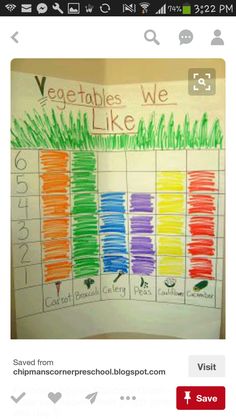 a child's drawing of vegetables on a white paper with the words vegetables we like