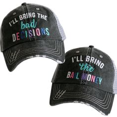 Best Friend Bad Decisions Trucker Hat Set Funny Hats With Letter Print, Adjustable Letter Print Beanie Hat, Adjustable Beanie With Letter Print, Adjustable Letter Print Beanie, Novelty Baseball Cap One Size Fits Most, Funny Adjustable Mini Cap, Fun Letter Print Cap, Fun Baseball Cap One Size Fits Most, Fun Hats With Letter Print