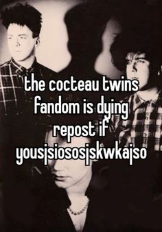 two men standing next to each other with the caption, the coctau twins fandom is dying repost if