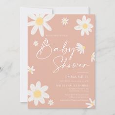 Baby Shower Invitation pink Daisy  Zazzle Dessert Color Palette, Baby Girl Baby Shower Themes, Daisy Baby Shower Theme, Sprinkle Baby Shower Invitations, Daisy Invitations, Daisy Baby Shower Invitations, Sprinkle Ideas, Watercolor Daisy, Daisy Baby Shower