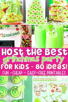 Hosting a Grinch Christmas party? This post has 81+ ideas, including Grinch-themed food, Whoville decorations, party favors, and printable activities for kids. Perfect for spreading holiday cheer! Grinch Family Christmas Party, The Grinch Themed Birthday Party, Kids Grinch Party Ideas, Grinch Movie Night Ideas Kids, Grinch Christmas Eve Party, Holiday Classroom Party Ideas, Food For Grinch Party, Grinch Themed Food Ideas, Grinch Party Ideas Games