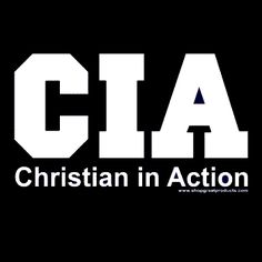 the cia logo on a black background with white letters that read, christian in action