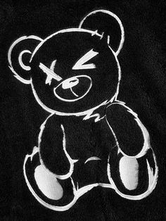 a black and white drawing of a teddy bear