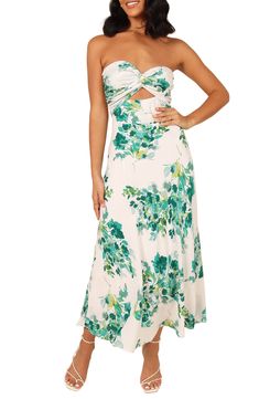 A verdant floral print enlivens this vacation-perfect maxi designed in a strapless silhouette with an airy front cutout. Hidden back-zip closure Sweetheart neck Strapless Partially lined 100% rayon Hand wash, dry flat Imported Maxi Design, Strapless Maxi, Strapless Maxi Dress, Maxi Dress Green, Sweetheart Neck, Nordstrom Dresses, Floral Print, Size 12, Floral Prints