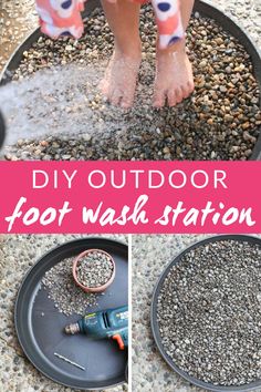 the diy outdoor foot wash station is great for kids to use in their backyard