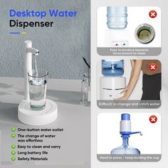 the water dispenser is shown with instructions on how to use it