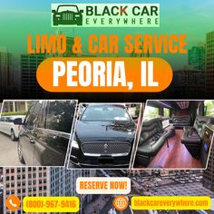 an advertisement for a limo and car service in peoria, illinois with images of cars