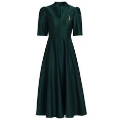 Olivia Mark - Elegant Waist-Tied A-Line Dress in Noble Pink with Refined Collar for Pear-shaped Figure A Line Green Dress, Dark Green Dress Outfit, Green Dress Outfit, Dark Green Dress, Sleeves Clothing, Hem Skirt, Knitwear Fashion, Elegant Dresses Long, Waist Tie