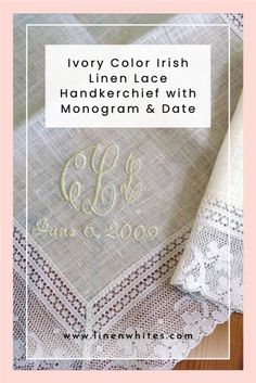 two wedding handkerchiefs with monogram and date on them, sitting next to each other