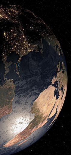 an image of the earth from space at night