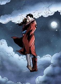 a man and woman embracing in the sky