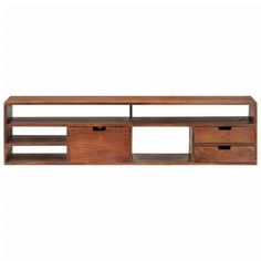 This elegant wooden TV cabinet is meant to become the focal point of your living room or entertainment area. It can be used as a TV stand, monitor riser, Hi-Fi cabinet, sideboard, or lowboard. The cabinet is made of solid acacia wood, making it stable and durable. The Hifi cabinet provides ample space for keeping your DVD player, game console, streaming device, media carriers, etc. neatly organized. Important note: The colors vary from piece to piece, making each of TV stands unique Material: Solid acacia wood, engineered wood Dimensions: 55.1" x 11.8" x 13.8" (W x D x H) With 3 drawers and 5 open compartments Polished, painted and lacquered Assembly required: Yes Placard Design, Tv Stand Wayfair, Media Storage Cabinet, Wooden Tv Cabinet, Suport Tv, Wood Tv Cabinet, Cabinet Sideboard, Wooden Tv, Monitor Riser