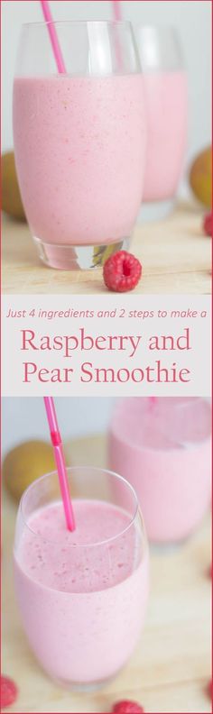 raspberry and pear smoothie in two glasses