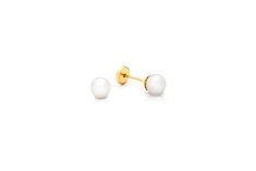 Classic, 6mm fresh water pearl earring crafted in solid 14 karat yellow gold. Post length is 9mm with flat baby screw backs. Great earrings for ages 6 years and above. Pearl Earring, Fresh Water Pearl, Earring Crafts, Engraved Jewelry, Kids Jewelry, Fresh Water, Jewelry Pieces, Freshwater Pearls, Designing Women