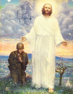 a painting of jesus standing next to a soldier