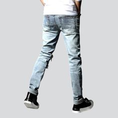 Take your look to brave new heights with our Mosaic Knees Men's Biker Jeans from our 2023 Spring-Summer Collection! Uniquely distressed and crafted in a slim and mid-rise silhouette. these biker-style jeans boast an array of exceptional features that will make them a style staple for seasons to come.Distinctive Features: Biker Style: Embrace your inner daredevil with these street jeans. textured for the fearless fashionista. Distressed: Show off your rebellious side with the jeans' gritty-inspir Urban Ripped Denim Jeans, Urban Style Ripped Denim Jeans, Urban Style Ripped Jeans, Slim Fit Distressed Cotton Jeans, Distressed Slim Fit Cotton Jeans, Distressed Slim Fit Jeans, Urban Style Distressed Light Wash Jeans, Urban Distressed Light Wash Jeans, Urban Style Ripped Denim Blue Cargo Jeans